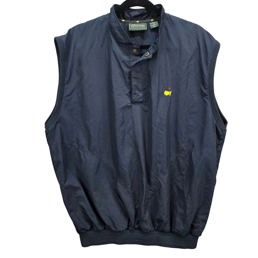 Masters Collection Mens Navy Blue Golf Wind Vest Pullover Masters Embroidered Lg
